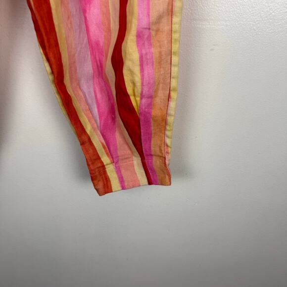 Farm Rio Sunny Stripe Linen Balloon Pants Pink Orange Pockets Sz XS - Picture 10 of 11